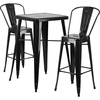 image:imageFlash Furniture Commercial Grade 2375 Square Blue Metal IndoorOutdoor Bar Table Set with 2 Stools with BacksBlack