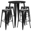 image:imageFlash Furniture Commercial Grade 30 Round Black Metal IndoorOutdoor Bar Table Set with 4 Square Seat Backless StoolsBlack