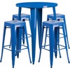 image:imageFlash Furniture Commercial Grade 30 Round Black Metal IndoorOutdoor Bar Table Set with 4 Square Seat Backless StoolsBlue