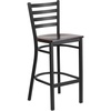 image:imageFlash Furniture Hercules Series Ladder Back Metal Restaurant Barstool Modern Upholstered Armless Bar Height Chair for Restaurants and Kitchens BlackWalnut Wood SeatBlack Metal Frame