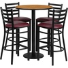 image:imageFlash Furniture Jamie 30 Round Mahogany Laminate Table Set with Round Base and 4 Ladder Back Metal Barstools  Black Vinyl SeatNatural TopBurgundy Vinyl Seat