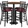image:imageFlash Furniture Jamie 30 Round Mahogany Laminate Table Set with Round Base and 4 Ladder Back Metal Barstools  Black Vinyl SeatWalnut TopBurgundy Vinyl Seat