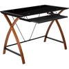 image:imageFlash Furniture Jude Tempered Glass Computer Desk with PullOut Keyboard Tray and Crisscross Frame Small Computer Desk for Home Office CherryClearBlack