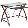 image:imageFlash Furniture Jude Tempered Glass Computer Desk with PullOut Keyboard Tray and Crisscross Frame Small Computer Desk for Home Office CherryClearClearCherry