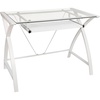 image:imageFlash Furniture Jude Tempered Glass Computer Desk with PullOut Keyboard Tray and Crisscross Frame Small Computer Desk for Home Office CherryClearWhite