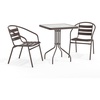 image:imageFlash Furniture Lila 235 Square Glass Metal Table with 2 Black Metal Aluminum Slat Stack ChairsBronze
