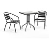 image:imageFlash Furniture Lila 235 Square Glass Metal Table with 2 Black Metal Aluminum Slat Stack ChairsClearBlack