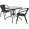 image:imageFlash Furniture Lila 3Piece 28 Square IndoorOutdoor Patio Table and Chairs Set Glass Metal Bistro Table and 2 Stacking Rattan Chairs BrownClearBlack