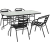 image:imageFlash Furniture Lila 7Piece Glass Patio Table and Chairs Set Outdoor Patio Dining Set with Rectangular Table and 6 Slat Back Patio Chairs Black5 Piece Set