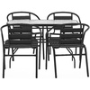 image:imageFlash Furniture Lila Commercial 5Piece Outdoor Dining Set Tempered Glass Patio Table with Umbrella Hole 4 Triple Slat Chairs 47 Black