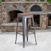 image:imageFlash Furniture Lincoln 30 High Backless Clear Coated Metal Barstool with Square Wood Seat4