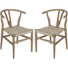 image:imageFlash Furniture Logan Commercial Wood Dining Chair YBack Style Stackable Design Solid Wood Frame Kraft Paper Seat Mortise and Tenon Set of 2 BlackNaturalOak FrameNatural Seat