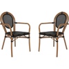 image:imageFlash Furniture Marseille IndoorOutdoor Commercial Bistro Stack Chair  Curved Arms  Black Textilene Back and Seat  NAT Bamboo Print Metal Frame  Set of 2BlackNatural Frame