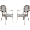 image:imageFlash Furniture Marseille IndoorOutdoor Commercial Bistro Stack Chair  Curved Arms  Black Textilene Back and Seat  NAT Bamboo Print Metal Frame  Set of 2Black  WhiteLight Natural Frame