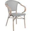image:imageFlash Furniture Marseille IndoorOutdoor Commercial Bistro Stack Chair  Curved Arms  BlackWhite Textilene Back and Seat  LT NAT Bamboo Print Metal FrameBlack  WhiteLight Natural Frame