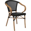 image:imageFlash Furniture Marseille IndoorOutdoor Commercial Bistro Stack Chair  Curved Arms  BlackWhite Textilene Back and Seat  LT NAT Bamboo Print Metal FrameBlackNatural Frame