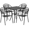 image:imageFlash Furniture Oia 5Piece Commercial Grade Steel Patio Table and Chairs Set Outdoor Dining Set with Square Table and 4 Round Back Chairs BlackBlack