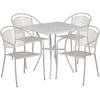 image:imageFlash Furniture Oia 5Piece Commercial Grade Steel Patio Table and Chairs Set Outdoor Dining Set with Square Table and 4 Round Back Chairs BlackLight Gray