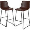 image:imageFlash Furniture Reagan 24 LeatherSoft Counter Height Stools with Footrest MidCentury Modern Bucket Style Dining Chairs Set of 2 Light GrayDark Brown