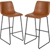 image:imageFlash Furniture Reagan 24 LeatherSoft Counter Height Stools with Footrest MidCentury Modern Bucket Style Dining Chairs Set of 2 Light GrayLight Brown