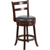 image:imageFlash Furniture Ronnie 26 High Cappuccino Wood Counter Height Stool with Single Slat Ladder Back and Black LeatherSoft Swivel Seat