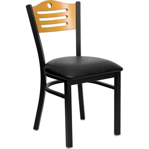 image:imageFlash Furniture 2 Pack HERCULES Series Black Slat Back Metal Restaurant Chair  Natural Wood Back amp SeatNatural Wood BackBlack Vinyl SeatBlack Metal Frame