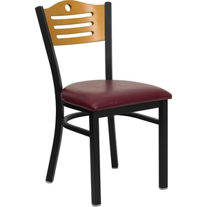 image:imageFlash Furniture 2 Pack HERCULES Series Black Slat Back Metal Restaurant Chair  Natural Wood Back amp SeatNatural Wood BackBurgundy Vinyl SeatBlack Metal Frame
