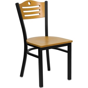image:imageFlash Furniture 2 Pack HERCULES Series Black Slat Back Metal Restaurant Chair  Natural Wood Back amp SeatNatural Wood BackNatural Wood SeatBlack Metal Frame