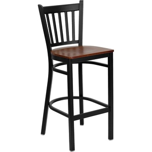 image:imageFlash Furniture 2 Pack HERCULES Series Black Vertical Back Metal Restaurant Barstool  Black Vinyl SeatCherry Wood SeatBlack Metal Frame