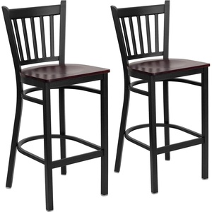 image:imageFlash Furniture 2 Pack HERCULES Series Black Vertical Back Metal Restaurant Barstool  Black Vinyl SeatMahogany Wood SeatBlack Metal Frame