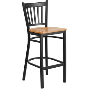 image:imageFlash Furniture 2 Pack HERCULES Series Black Vertical Back Metal Restaurant Barstool  Black Vinyl SeatNatural Wood SeatBlack Metal Frame