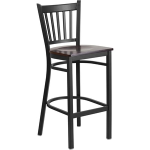 image:imageFlash Furniture 2 Pack HERCULES Series Black Vertical Back Metal Restaurant Barstool  Black Vinyl SeatWalnut Wood SeatBlack Metal Frame