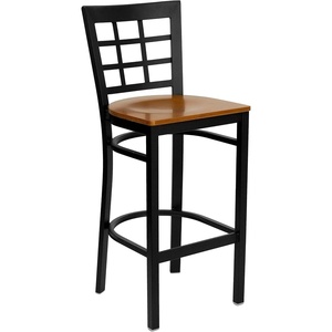 image:imageFlash Furniture 2 Pack HERCULES Series Black Window Back Metal Restaurant Barstool  Black Vinyl SeatCherry Wood SeatBlack Metal Frame