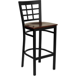 image:imageFlash Furniture 2 Pack HERCULES Series Black Window Back Metal Restaurant Barstool  Black Vinyl SeatMahogany Wood SeatBlack Metal Frame