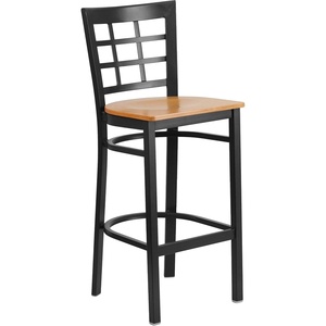 image:imageFlash Furniture 2 Pack HERCULES Series Black Window Back Metal Restaurant Barstool  Black Vinyl SeatNatural Wood SeatBlack Metal Frame