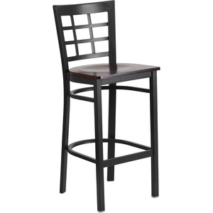 image:imageFlash Furniture 2 Pack HERCULES Series Black Window Back Metal Restaurant Barstool  Black Vinyl SeatWalnut Wood SeatBlack Metal Frame