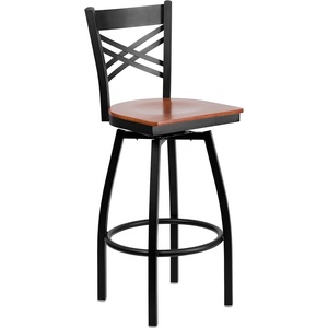 image:imageFlash Furniture 2 Pack HERCULES Series Black X Back Swivel Metal Barstool  Black Vinyl SeatCherry Wood SeatBlack Metal Frame