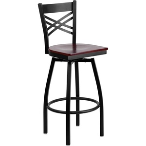 image:imageFlash Furniture 2 Pack HERCULES Series Black X Back Swivel Metal Barstool  Black Vinyl SeatMahogany Wood SeatBlack Metal Frame