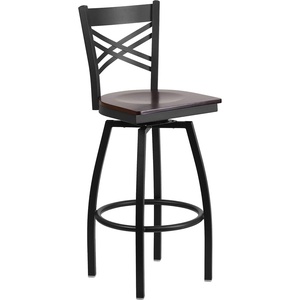 image:imageFlash Furniture 2 Pack HERCULES Series Black X Back Swivel Metal Barstool  Black Vinyl SeatWalnut Wood SeatBlack Metal Frame