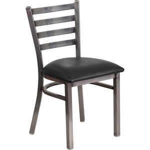 image:imageFlash Furniture 2 Pack HERCULES Series Clear Coated Ladder Back Metal Restaurant Chair  Natural Wood SeatBlack Vinyl SeatClear Coated Metal Frame