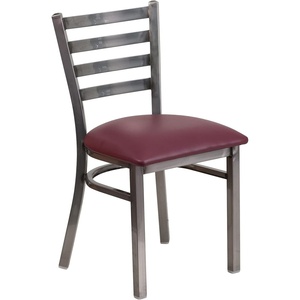 image:imageFlash Furniture 2 Pack HERCULES Series Clear Coated Ladder Back Metal Restaurant Chair  Natural Wood SeatBurgundy Vinyl SeatClear Coated Metal Frame