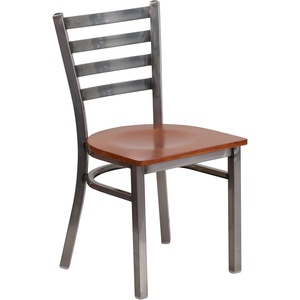 image:imageFlash Furniture 2 Pack HERCULES Series Clear Coated Ladder Back Metal Restaurant Chair  Natural Wood SeatCherry Wood SeatClear Coated Metal Frame