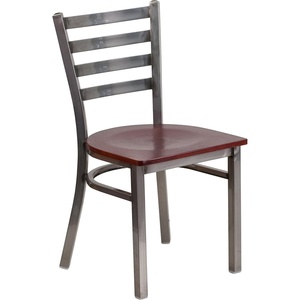 image:imageFlash Furniture 2 Pack HERCULES Series Clear Coated Ladder Back Metal Restaurant Chair  Natural Wood SeatMahogany Wood SeatClear Coated Metal Frame