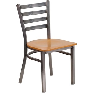 image:imageFlash Furniture 2 Pack HERCULES Series Clear Coated Ladder Back Metal Restaurant Chair  Natural Wood SeatNatural Wood SeatClear Coated Metal Frame