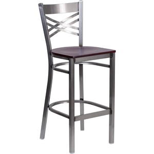 image:imageFlash Furniture 2 Pk HERCULES Series Clear Coated X Back Metal Restaurant Barstool  Mahogany Wood SeatMahogany Wood SeatClear Coated Metal Frame