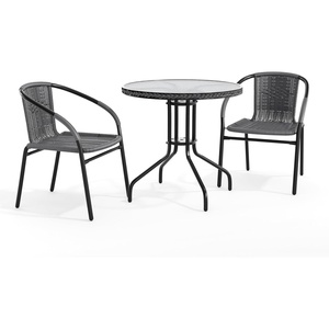 image:imageFlash Furniture 3Piece Patio Dining Set with Round Glass Metal Table and 2 Stackable Rattan Chairs IndoorOutdoor Bistro Table and Chairs Set GrayClearGray