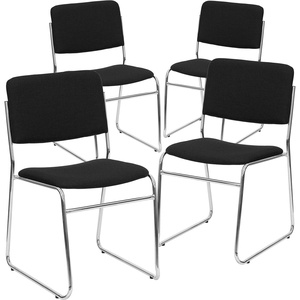 image:imageFlash Furniture 4 Pk HERCULES Series 1000 lb Capacity Black Fabric High Density Stacking Chair with Chrome Sled Base