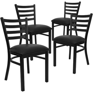 image:imageFlash Furniture 4 Pk HERCULES Series Black Ladder Back Metal Restaurant Chair  Black Vinyl SeatChair