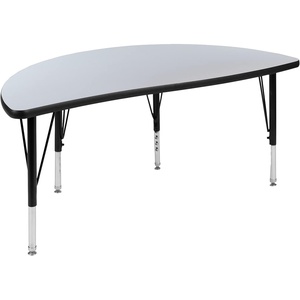 image:imageFlash Furniture 475 Half Circle Wave Collaborative Oak Thermal Laminate Activity Table  Height Adjustable Short LegsGrey