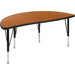 image:imageFlash Furniture 475 Half Circle Wave Collaborative Oak Thermal Laminate Activity Table  Height Adjustable Short LegsOak